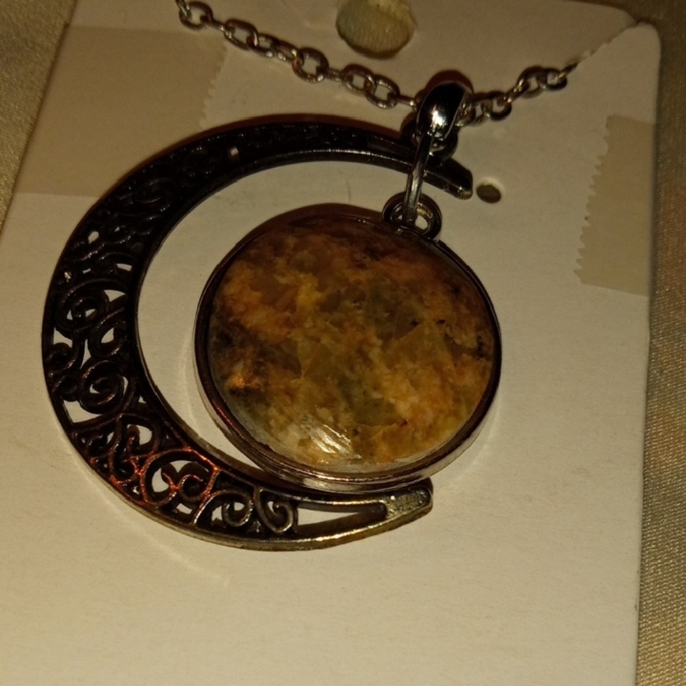 Elegant Crescent Pendant Necklace Hand Made Nebraska River Rock